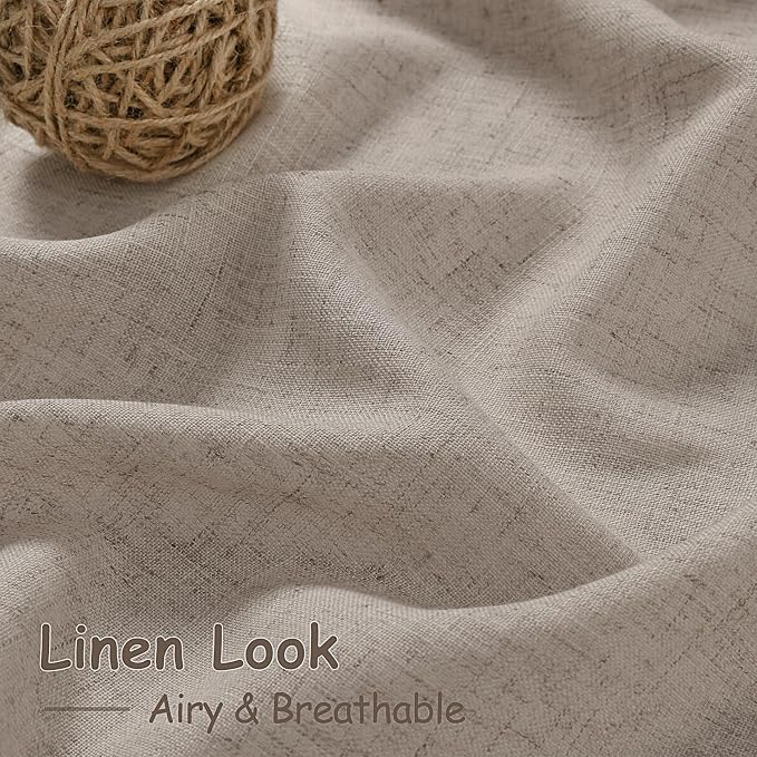 Ecru Linen Curtains for Living Room 98 Inches Long Light Filtering Semi Sheer - Image 3
