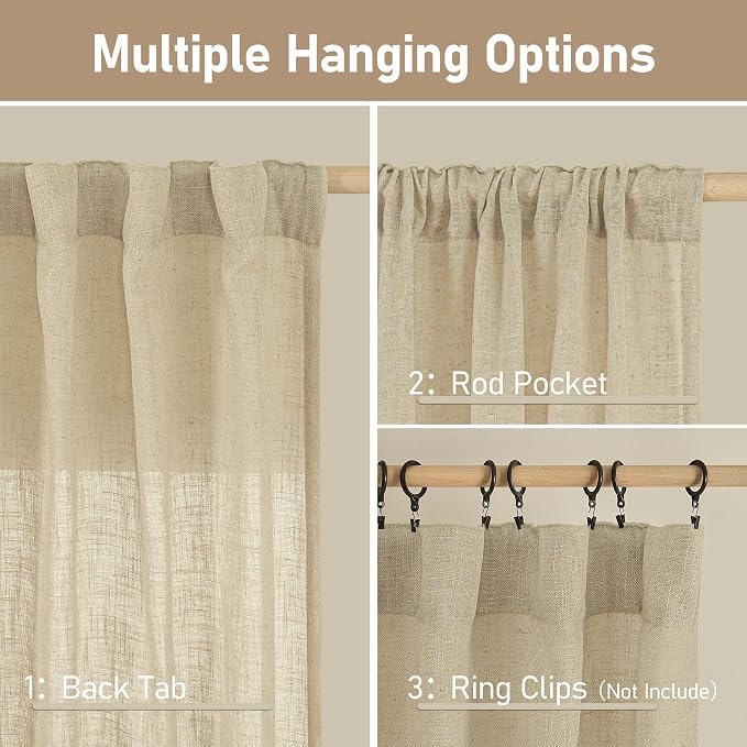 Linen Semi Sheer Curtains 40 Inch - Image 3