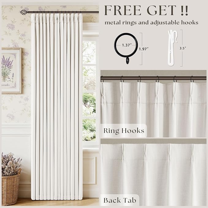 Ivory White Pleated Blackout Curtains 126 Inches Long 2 Panels | Memory Shape - Image 4